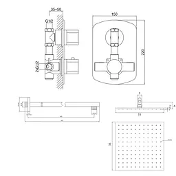 Душова система Kohlman Foxal 35 chrome з термостатом + BOX прихованого монтажу KPL-QW431FQ35, Хром - мініатюра 2