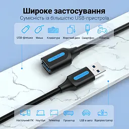 Кабель-подовжувач Vention CBHBF USB 3.0 Type-A 1 м чорний (CBHBF) - мініатюра 5