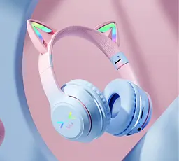 Дитячі бездротові навушники CATEAR BT618 з вушками та RGB-підсвіткою Bluetooth Синьо-рожеві - мініатюра 4