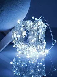 Світлодіодна новорічна LED гірлянда-нитка "КРАПЛІ РОСИ" на батарейках + USB 100LED 10 м Холодний білий (90887082) - мініатюра 3