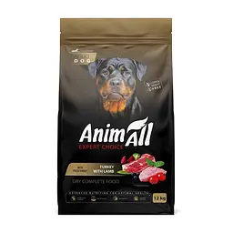 Сухий корм AnimAll для дорослих собак великих порід, зі свіжою індичкою та ягням, 12 кг