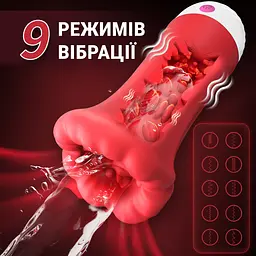 Мастурбатор автоматичний Big Mouth з телескопічним рухом та вібрацією 16 см Червоний - мініатюра 5