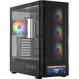Корпус Modecom VOLCANO AQ500 ARGB MIDI FRONT LCD 6,2”, 4x120mm fans ЧОРНІЙ без Блок живлення ATX