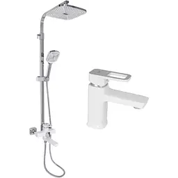 Душова система з виливом Lidz Wawel 1030 + змішувач для умивальника Lidz Wawel 001 White, Білий