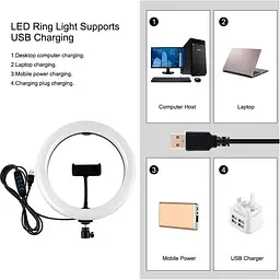 Кільцева USB LED лампа Puluz PKT3069B 10.2" + штатив 1.1 м - мініатюра 3
