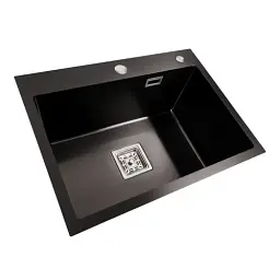 Кухонна мийка Platinum Handmade PVD з нержавіючої сталі 1.2 мм квадратний сифон 58x43x22 см чорна - мініатюра 2