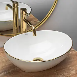 Умивальник Rea Sofia gold edge накладний REA-U3287, Білий - мініатюра 2