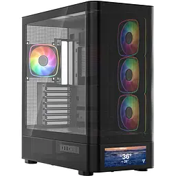 Корпус ModeCom VOLCANO AQ500 ARGB MIDI FRONT LCD 6,2” 4x120mm fans BLACK без БЖ ATX