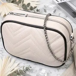 Вечірня жіноча сумка на ланцюжку з натуральної шкіри Vintage 22380 біла