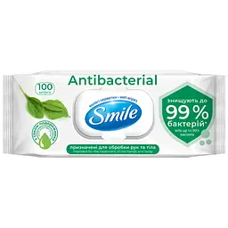 Вологі серветки Smile Antibacterial з соком подорожника 100 шт. (4823071636741/4823071656466) - мініатюра 1