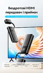 Бездротовий HDMI-комплект Vention 1 передавач TX і 1 приймач RX HDMI-вихід джерела → HDMI-вхід дисплея 1080p 60 Гц до 50 м за прямої видимості 5 ГГц RX потребує USB-C 5 В 2 А TX потребує додаткового USB-C 5 В 2 А за недостатнього живлення від HDMI дублювання/розширення за підтримки ПК синхронізація аудіо й відео без Wi-Fi-мережі та драйверів кнопка TX для від’єднання/повторного підключення у комплекті 2 кабелі USB-A ↔ USB-C по 0,5 м чорний (ADKB0) - мініатюра 13