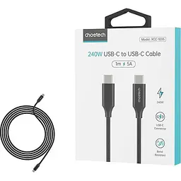 Кабель Choetech XCC-1035-BK, преміум якість USB2.0 С-папа/C-папа, 1,2 м. (XCC-1035-BK) - мініатюра 3