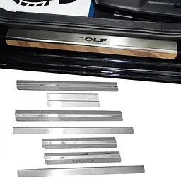 Накладки на пороги для Volkswagen Golf V Combi 2004-2014 Нержавіюча сталь із загином та Логотипом 8 шт (Premium P-VW13)