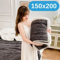 М'який двосторонній потовщений плюшевий хутряний плед Solve темно-сірий 150 x 200 см (KT9001202) - мініатюра 2