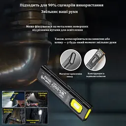 Міні-ліхтар WS-D057 COB 550 lm, ультратонкий 8 мм, Type-C, магніт/кліпса, 5 режимів, до 6 год - мініатюра 6