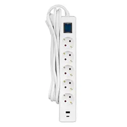Мережевий фільтр 2E 5хSchuko, 1 х USB, 1 x USB-C, 3 м (2E-SP515M3USBWH)