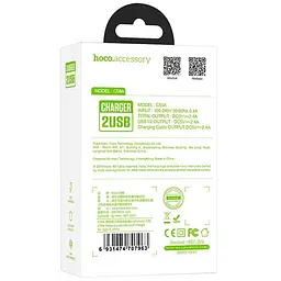 Зарядний пристрій 2USB Hoco C59A 2.1A White + USB Cable Type-C - мініатюра 2