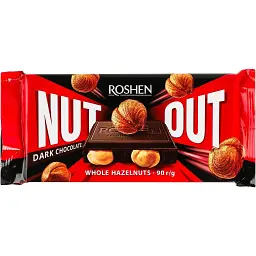 Упаковка чорного шоколаду Roshen Nut Out Whole Hazelnuts 90 г х 12 шт