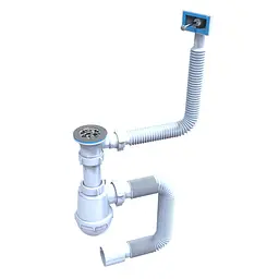Сифон для мийки SantehPlast M-05.00 1 1/2" з переливом Лотос-мийка + гнучка труба 40х40/50 30412
