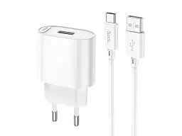 Мережевий зарядний пристрій Hoco C109A Fighter 18 W USB Type-A - USB Type-C cable White (6931474784834)