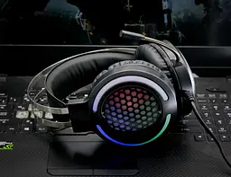 Дротові навушники ігрові Hoco Gaming LED Headphones ESD03, USB, 2х3.5mm, 2m, black - мініатюра 5