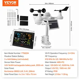 Метеостанція із сонячною панеллю VEVOR Profi 7-в-1 Wi-Fi - мініатюра 8