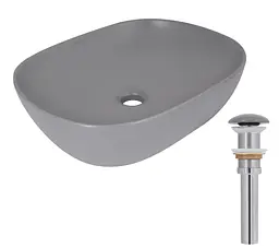 Раковина накладна Qtap Aquarius, Stone grey, прямокутна, з донним клапаном QTAQA188SG49780 - мініатюра 1