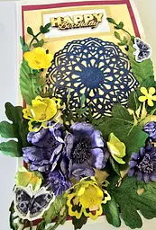 Вітальна листівка 3D з жовтими та фіолетовими квітами Hapy Birthday - мініатюра 2