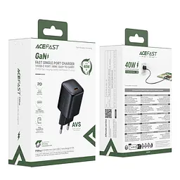 Мережевий зарядний пристрій ACEFAST A136 PD40W mini GaN USB-C fast charger Чорний - мініатюра 2