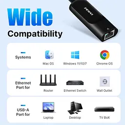 Мережевий адаптер Type - C на RJ45 Fenvi FR-G1000C 1000Mbps Gigabit Ethernet перехідник мережева карта Black (19128) - мініатюра 4