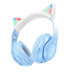 Бездротові навушники Hoco Cat ears BT headphones W42 |BT5.3, AUX/TF, 10h| кришталевий блакитний