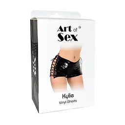 Лаковані шортики на шнурівці Art of Sex - Kylie, чорні з ефектом голограми, розмір XS-M