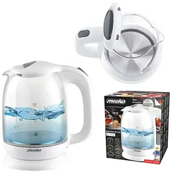 Скляний електрочайник Mesko MS 1302 White, 1,7 л, 2200 Вт, з LED-підсвіткою, прихований нагрівальний елемент, білий - мініатюра 4