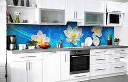 Кухонний фартух Лотос на плаву ПВХ для декору 60х300 см Клейки Блакитний Happy Pocket Z184017
