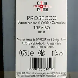 Вино ігристе Coste Petrai Prosecco Treviso Brut, біле, брют, 0,75 л - мініатюра 3
