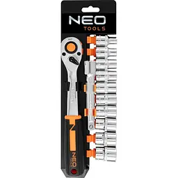 Neo Tools Набір торцевих головок, 12шт, 1/2", тріскачка 90 зубців, CrV