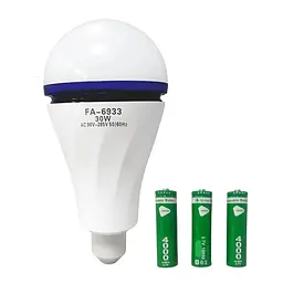 Світлодіодна LED-лампа акумуляторна 3600 mAh (знімні 3 × 18650) автономна аварійна 30 W лампочка E27 FA-6933