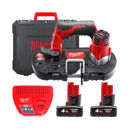 Пила стрічкова акумуляторна MILWAUKEE, M12 BS-402C (зарядний пристрій С12 С, 2 акумулятори М12 В4 4Ач, полотно, кейс)