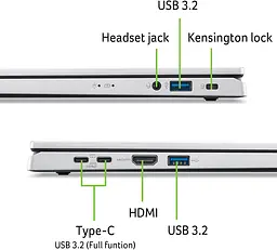 Ноутбук Acer Aspire Go AG15-32P 15.6 FHD IPS, Intel 3-N355, 16GB, F512GB, UMA, Lin, сріблястий (NX.J8XEU.001) - мініатюра 8