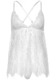 Сорочка бебі-дол Leg Avenue Floral lace babydoll & string White S, стрінги - мініатюра 3