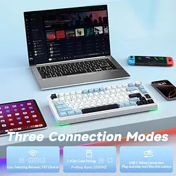 Механічна бездротова клавіатура AULA S75 Pro / 75% / Три режими підключення / Seyia Switch / White Blue - мініатюра 3
