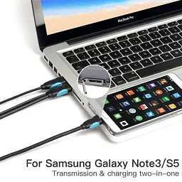 Кабель Vention USB3.0 A Male to Micro B Male Hard Disk Cable with USB2.0 Male 1M Black (VAS-A62-B100) - мініатюра 2