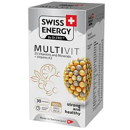 Мультивітаміни з вітаміном К2 Swiss Energy Multivit 25 Vitamins and Minerals+Vitamin K2 30 капсул - мініатюра 2