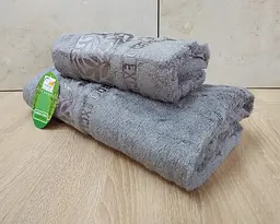 Набір турецьких бамбукових махрових рушників Cestepe 50х90+70х140 Bamboo Chery Grey - мініатюра 2
