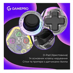 Геймпад Bluetooth джойстик GamePro GPS-13T Bluetooth 5.3/USB (PC/iOS/Android/PS3/PS4) DualShock RGB Transparent - мініатюра 9