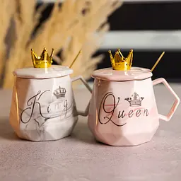 Парні чашки порцелянові King & Queen 400 мл з ложками FM-30 - мініатюра 2