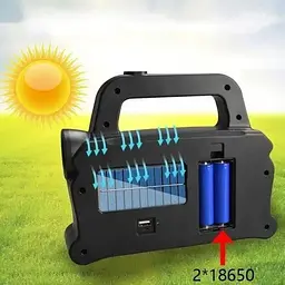 Ліхтар акумуляторний Solar Hurry-bolt HB-6169 кемпінговий переносний 3 режими сонячна батарея чорно-блакитний - мініатюра 8