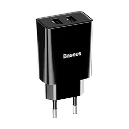 Адаптер мережевий BASEUS Speed Mini Dual U Charger 2 USB 10.5 W (CCFS-R01) чорний - мініатюра 2
