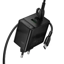 МЗП Borofone BAS17A Erudite PD65W+QC3.0 (1USB-A/1C) + кабель Type-C to Type-C Black - мініатюра 6