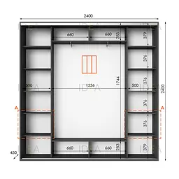 Шафа-купе Idea серія 4 240 x 45 x 240 см Антрацит Дзеркало - мініатюра 2